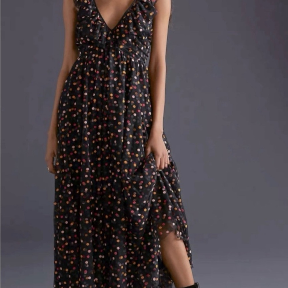 Anthropologie by Maeve Black Motif Dress with Multicolor Dots, NWT, Size 10